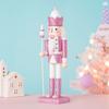 30CM Wooden Nutcracker Solider Figurine Puppet Pink Glitter Soldier Doll Toy Handcraft Ornament Christmas Home Office Decoration