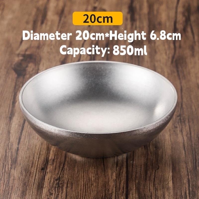 Vintage Nostalgic Stainless Steel Ramen Bowl Double Layer Dough Bowl Mixed Noodle Rice Soup Bowl Salad Bowl Cold Noodle Bowl
