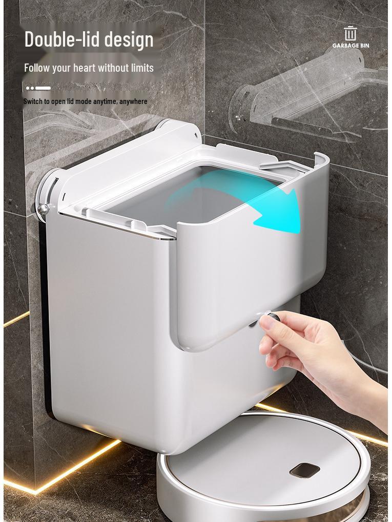 Wall-Mounted Suction Cup Trash Can with Lid – Large, Stylish Bathroom and Living Room Waste Basket
