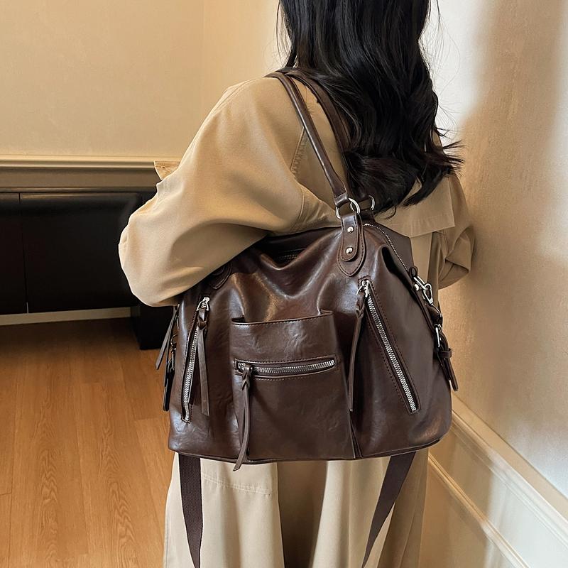 Vintage Large Capacity Bag Commuter Crossbody Bag Women's Shoulder Hand Tote Bag Short Distance Luggage Bag