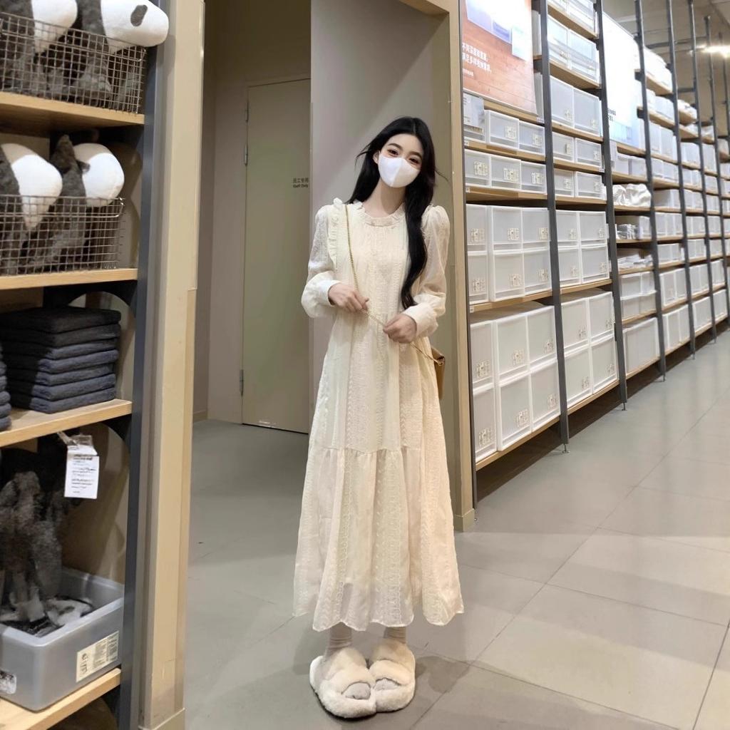 French Long-sleeved Lace Fairy Dress Female Autumn and Winter Senior Design Sense Sweet and Thin Velvet First Love Coffee Break Dress