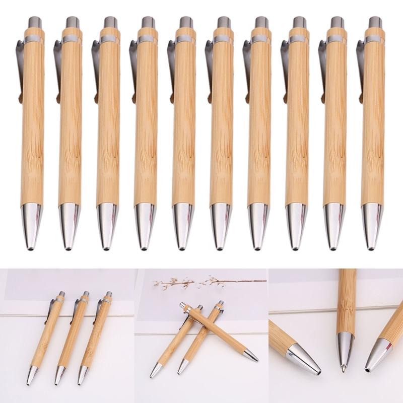 10x Bamboo Pen Retractable Ballpoint Pen Writing Pen School Office Supplies