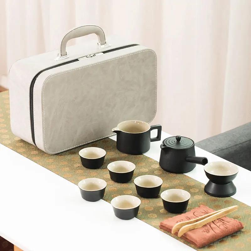 Keramiskt Kung Fu Te-set Japanskt Bärbart Rese-te-set Hemmakontor En Tekanna Sex Koppar Te-set Te-ceremoni Pu'er Grönt Te Tekanna