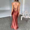 Women's Fashion Sexy Satin Dress Open Back Sling