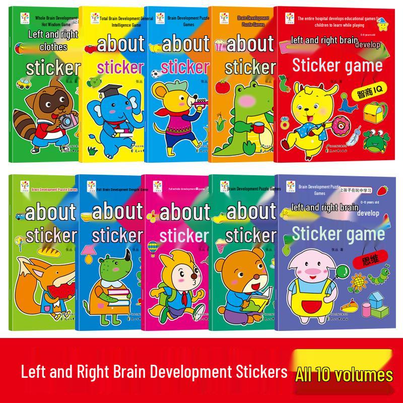 Interactive Sticker Book Set: 10 Volumes for Ages 0-6, Boosts Left and Right Brain Development with Engaging Visual Challenges