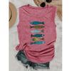 Women's fishnet tank top Colorful fake bait fish print round neck casual loose summer vest Fashionable and elegant tops for commuting, vacation, and