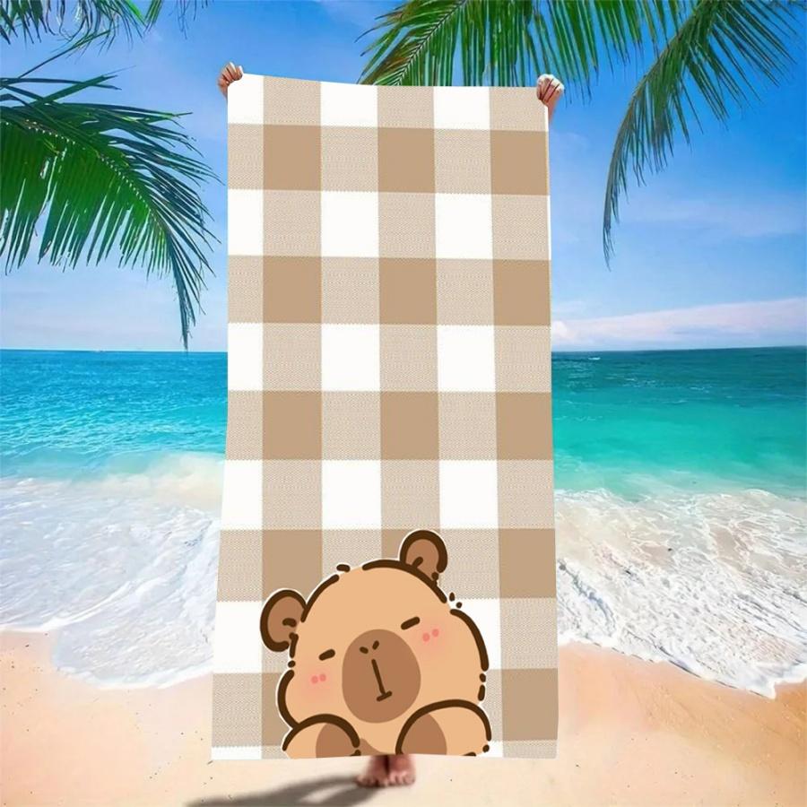 Cute Capybara Checkered Beach Beach Towel - Super Absorbent Quick Dry Microfiber, Soft Sand-Free Blanket for Picnic & Outdoor