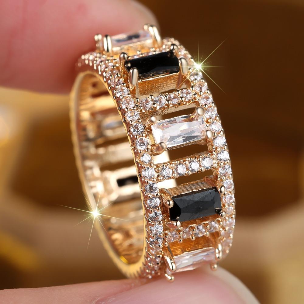 Luxury CZ Hollow Out Geometric Engagement Rings for Women Gold Color Jewelry Elegant Women's Accessories