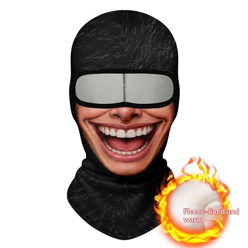 Maschera Facciale Traspirante a Copertura Totale con Stampa 3D di Vecchio, Fori per gli Occhi Bianchi, Baffi Bianchi, Maschera da Sci Elastica con Cappuccio