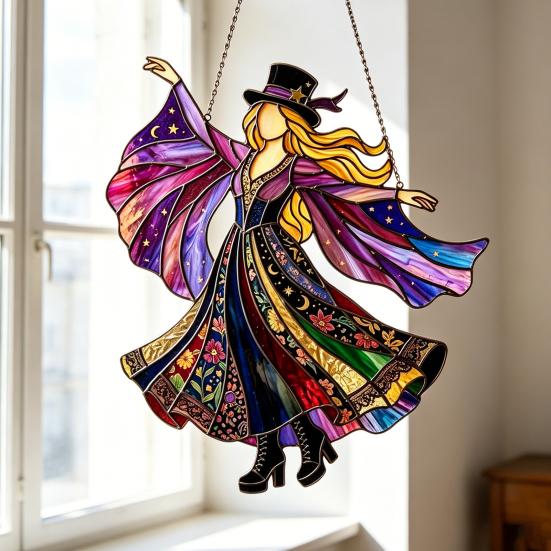 Dancing Lady Sun Catcher, Acrylic Hanging Ornament, Bohemian Gothic Woman Window Spinner, Gift for Mom Grandma Wife