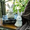 2pcs Rustic Wood Grain Finish Bust Rabbit Resin Statues, Farmhouse Decorative Animal Sculptures For Garden And Balcony