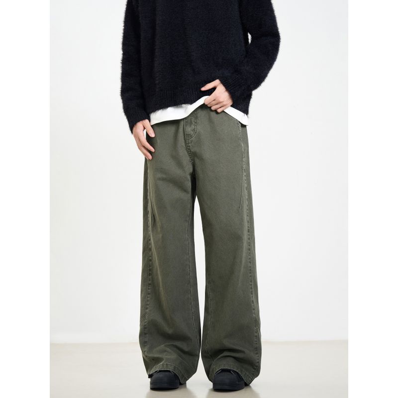 Kisko American Retro Distressed Versatile Straight-Leg Work Pants for Men and Women, Simple Cleanfit Casual Trousers