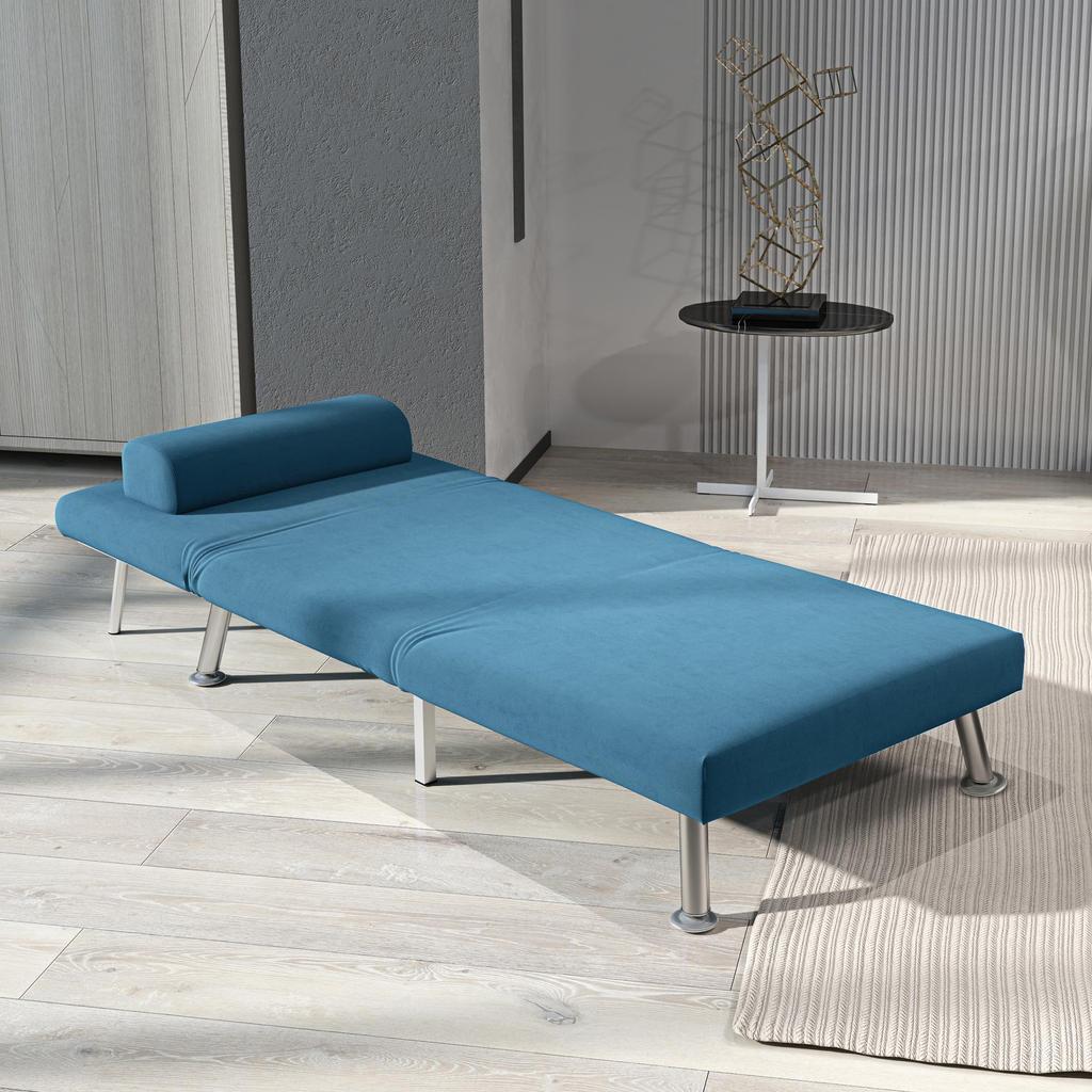 Single Velvet Feel Sleeper Chair Blue