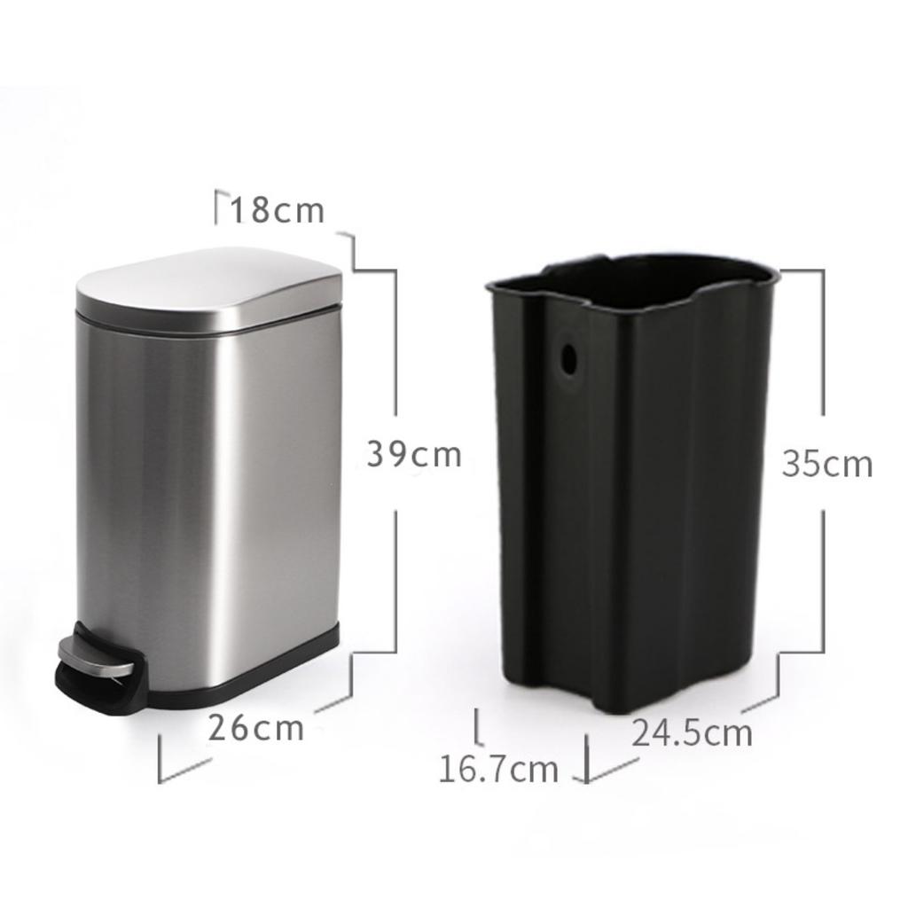 10 L Stainless Steel Kitchen Trash Can with Lid, Slim Rustproof Garbage Can, Large Step-on Metal Trash Bin with Inner Bucket, Rear Handle