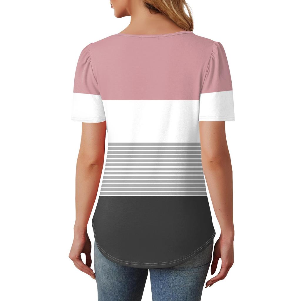 Top Pullover da Donna alla Moda Casual a Maniche Corte con Stampa a Bottoni e Girocollo