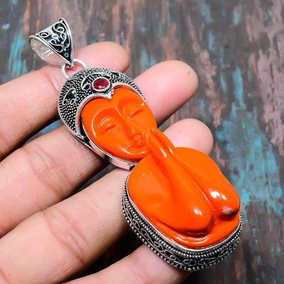 Praying Lady, Garnet Gemstone  925 Sterling Silver Handmade Amazing Jewelry Pendant