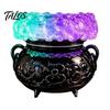 Spooky Mist Maker Halloween Cauldron LED Bubble Light, Color Changing Witch Potion Lamp, Gothic Decorative Candle Holder Light Up for Party Home Decor