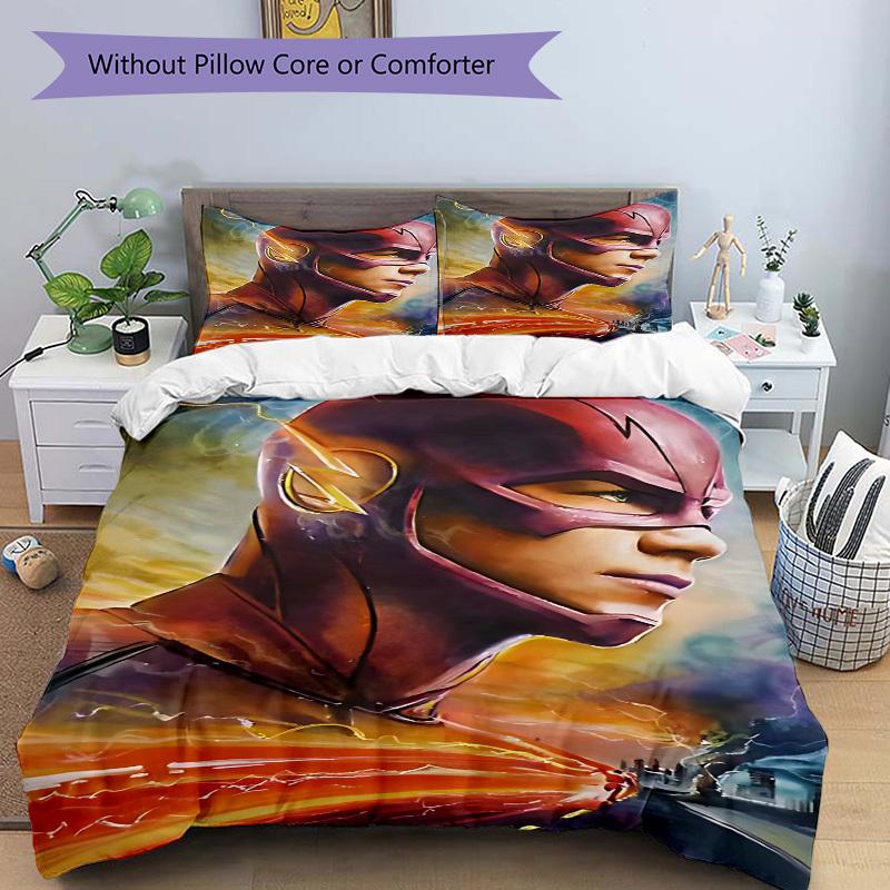 3pcs Flash Superhero Cover Set,Soft Comfortable Duvet Cover,Guest Room (1*Duvet Cover + 2*Pillowcases, Without Core) yy251024085
