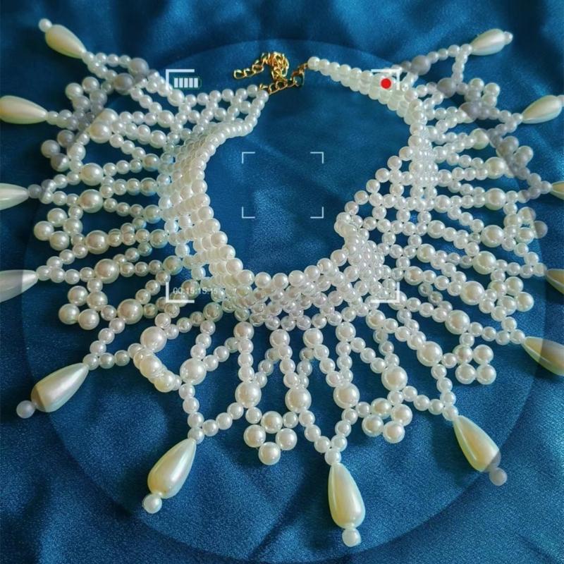 Elegant Multi Layered Pearls Body Chain Necklace Shoulder Shawl Choker for Women Prom Club Neckwear Body Jewelry Collar