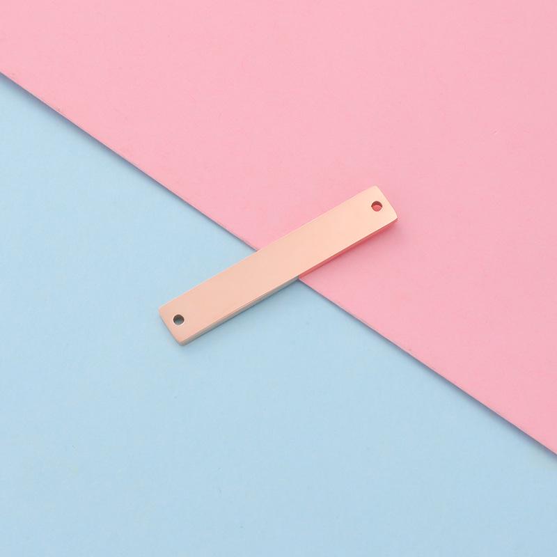 Rectangular Stainless Steel Double Hole Geometric Tag - Engravable, Glossy Finish, 1.5x6x35mm