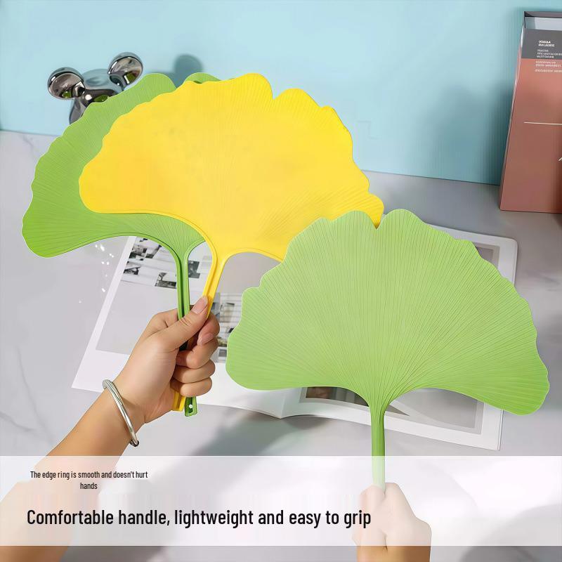 Durable Ginkgo Leaf Plastic Fan - Large, Thick, Artistic & Lightweight Hand-Crank Fan, Drop-Proof & Perfect for Summer
