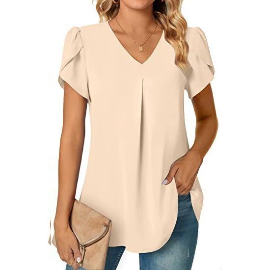 Damen Trendiges Unterhemd T-Shirt Sommer Einfach Damen V-Ausschnitt Blütenblattärmel Shirt Damenhemd