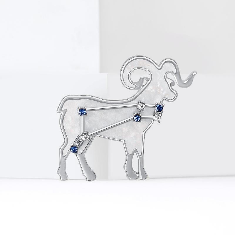 Aries Zodiac Elegant Shell Goat Brooch Sparkling Rhinestone Stars Brooches Pins Designer Jewelry Gift