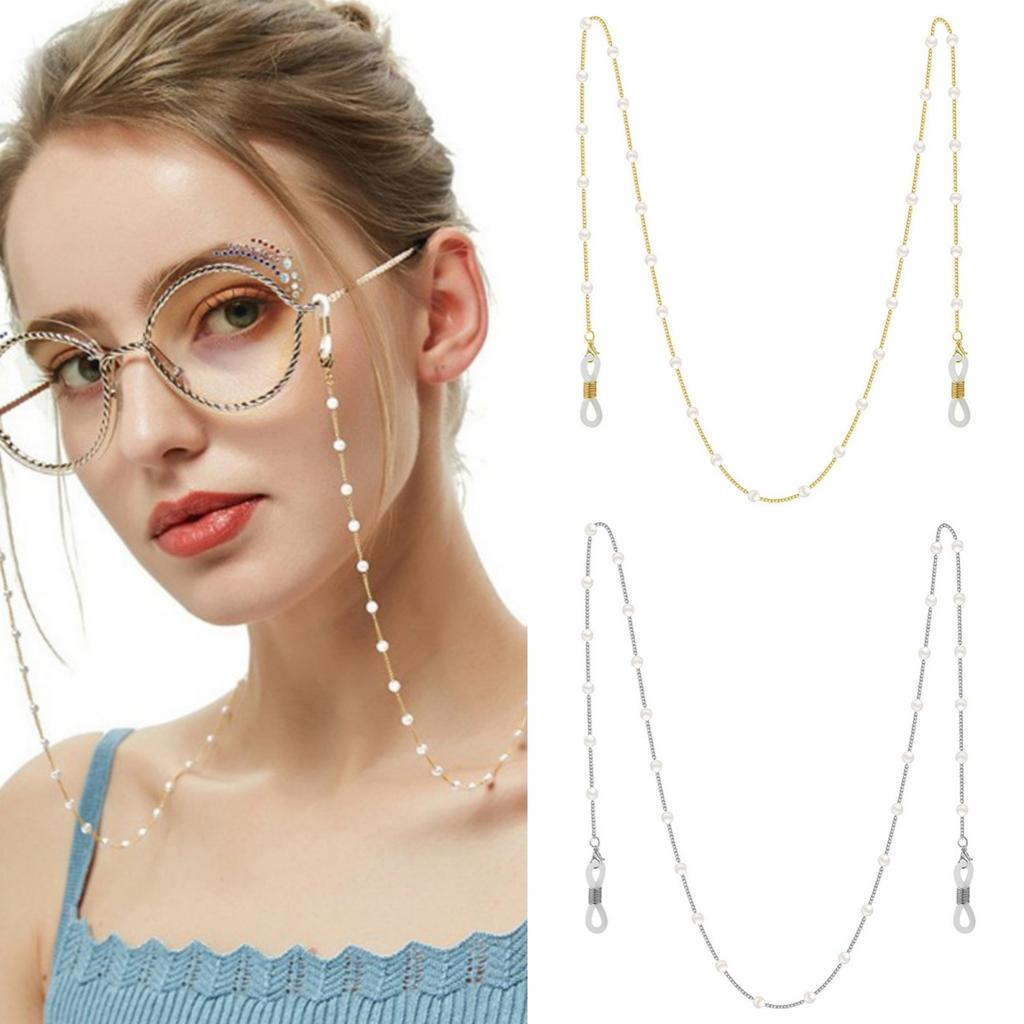 Thin Imitation Pearl Sunglasses Chain Straps Lanyards Gold Color Beads Chain Splicing Style Chain Glasses Hanging Rope Holder Cord Lanyard