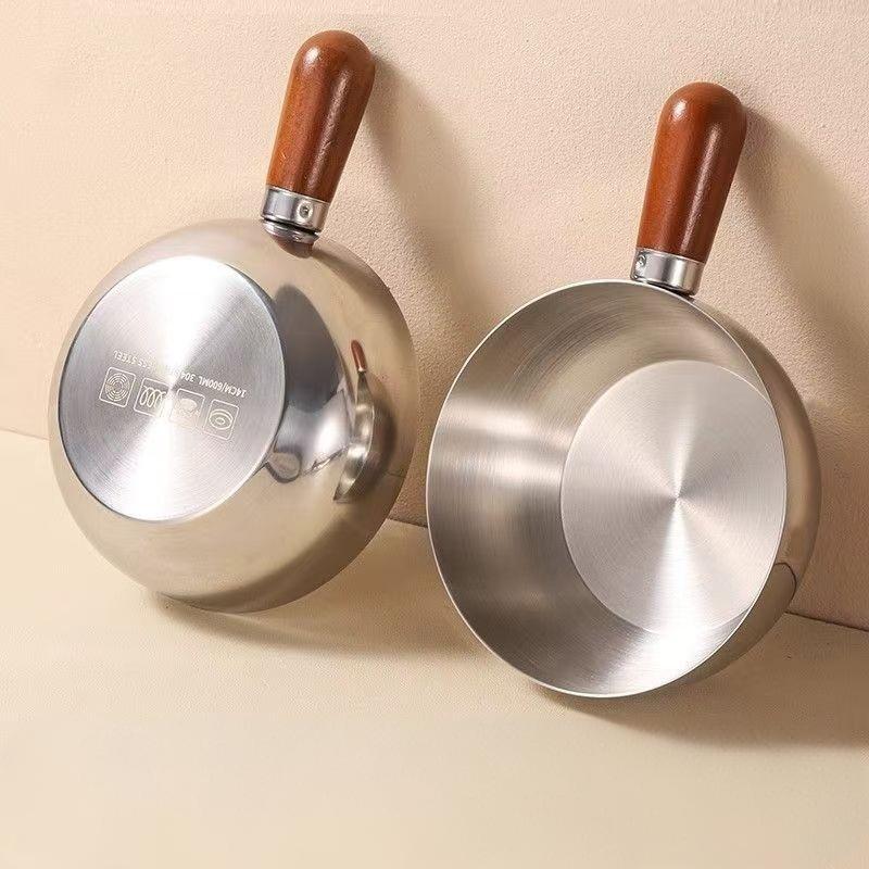 Edelstahl Instant Nudeltopf, Kleiner Topf für eine Person, Hochwertige Optik, Snacktopf aus Pfirsichholz, Kleiner Kochtopf