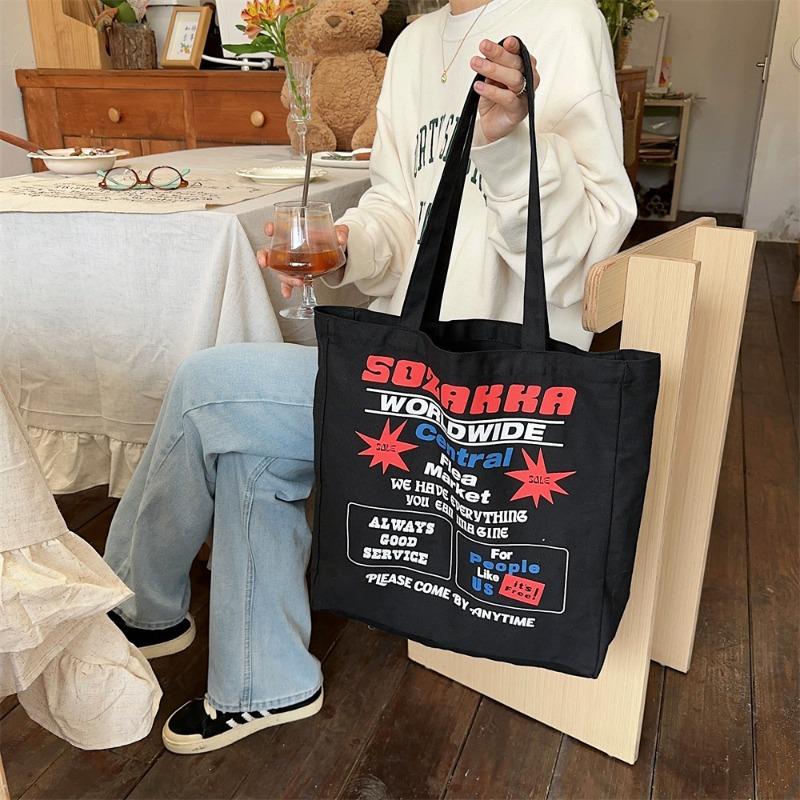 

4 New printed shoulder bag large-capacity cloth bag women s canvas bag trendy portable work commuter bag чёрный