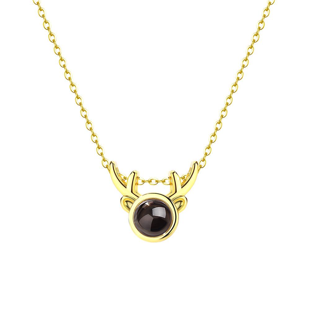 Necklace for Women, One Deer with You Projection of Versatile Collarbone Chain Trendy Antler Pendant Road Couple Commemorative Gift