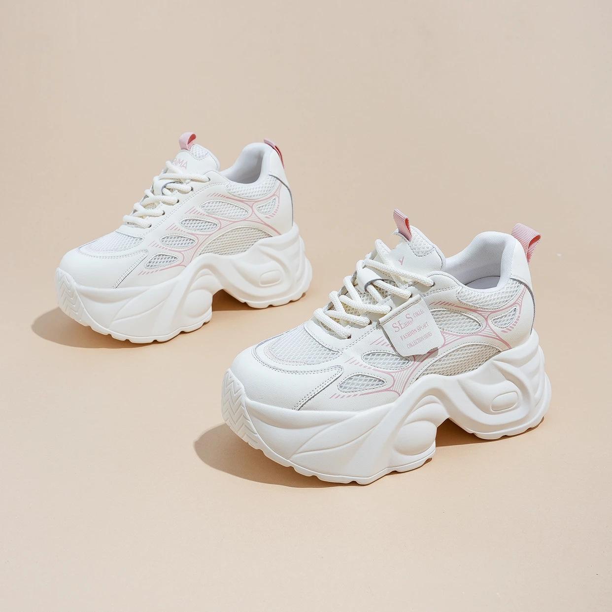 

ins корейская версия кроссовок папы женские 2025 весна и осень низкие маффины повседневная спортивная обувь на шнуровке платформа белые туфли 40 розовый