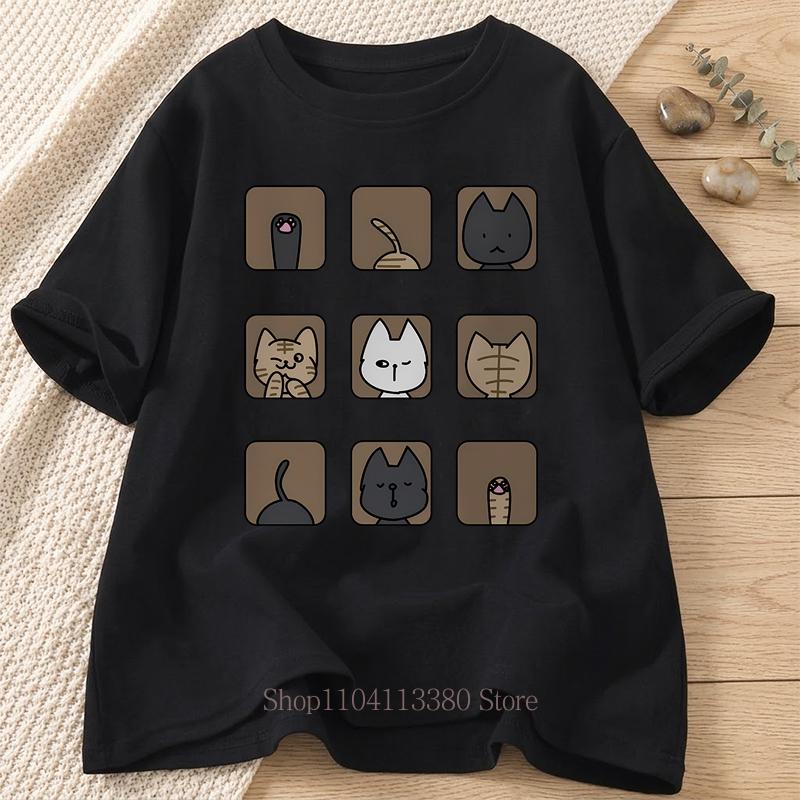 Cute Cat Graphic Print Tshirts Summer Women Fashion Casual Loose Funny Vintage Tops Streetwear Crew Neck Short Sleeve Tshirts