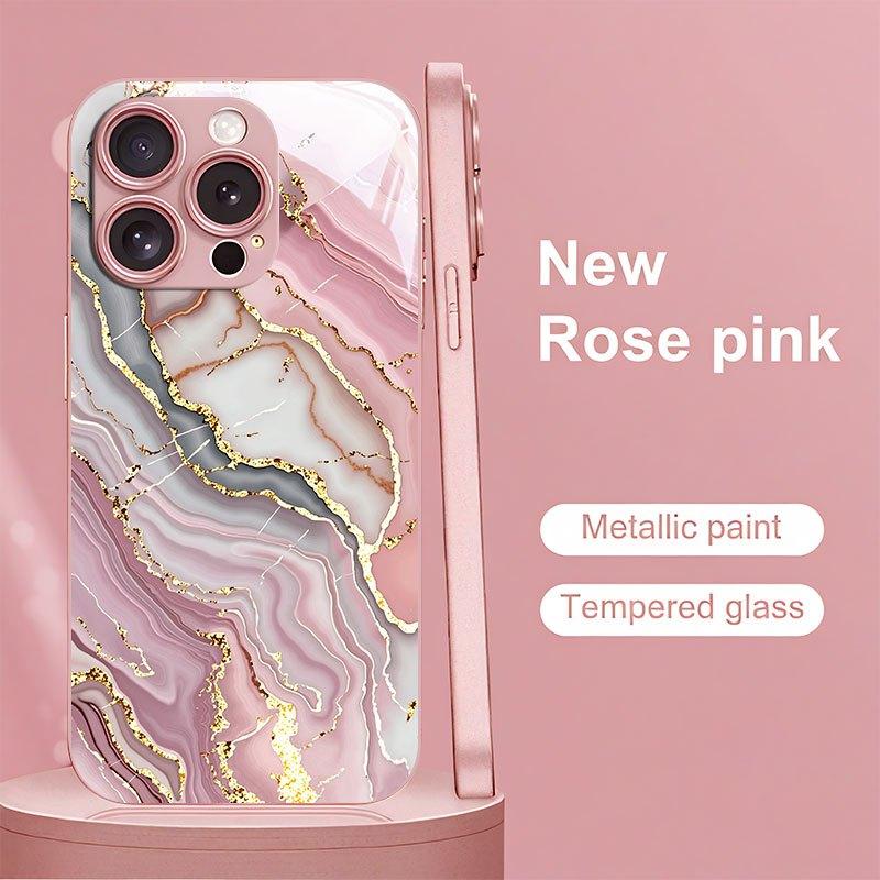 Чехол для телефона с принтом под розовый мрамор с золотым краем для iPhone 117 promax/6/15/14ProMax, 13/12/11/11Pro/11Proamx iPhone 11 Pro Max