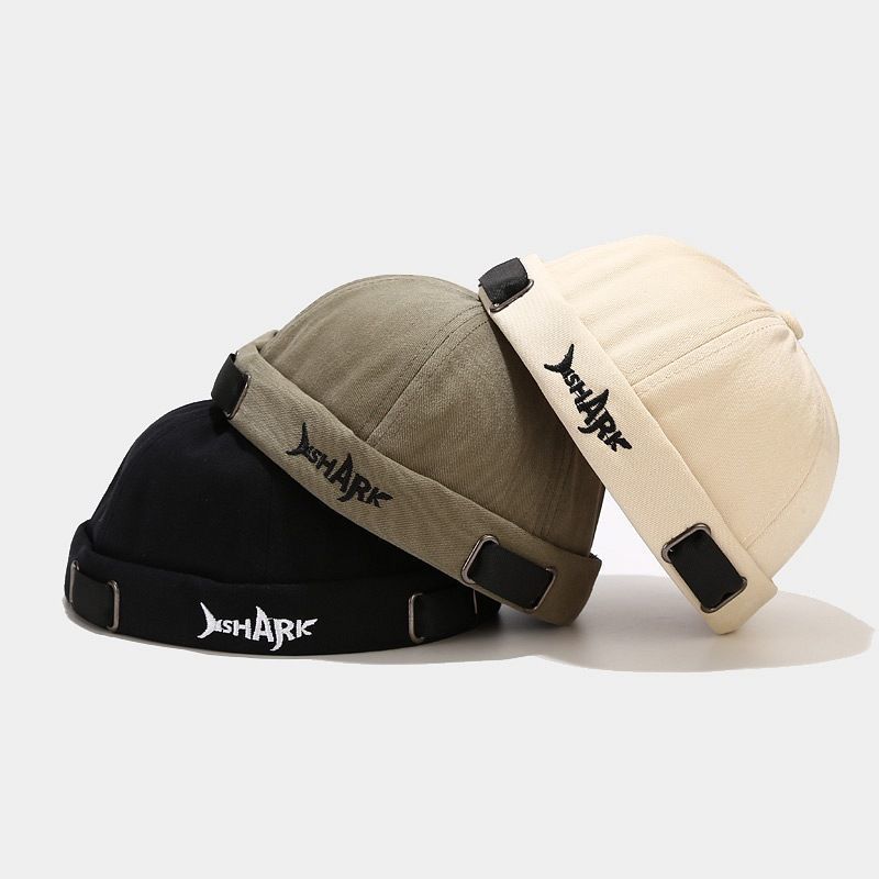 Street Melon Cap Shark Embroidered Hat Men's Spring and Autumn Landlord Hat Personality Beanie Everything Hip Hop Yuppie Hat