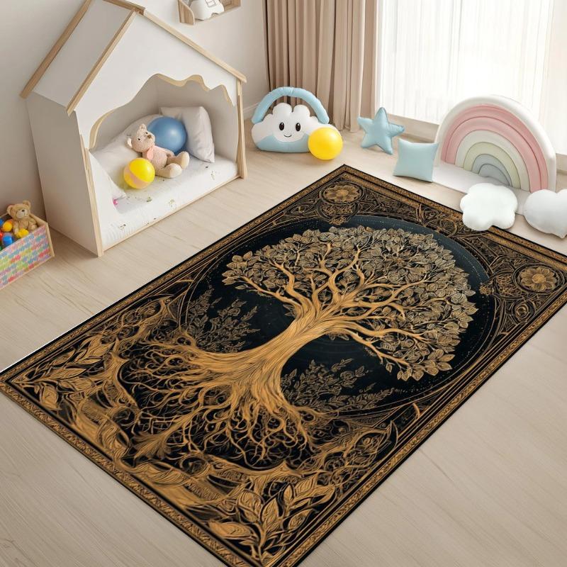 Luxurious Life Tree Pattern Area Rug Vintage Retro Style Leaf Root Design Home Decor Soft Mat Non-slip Carpet for Living Room
