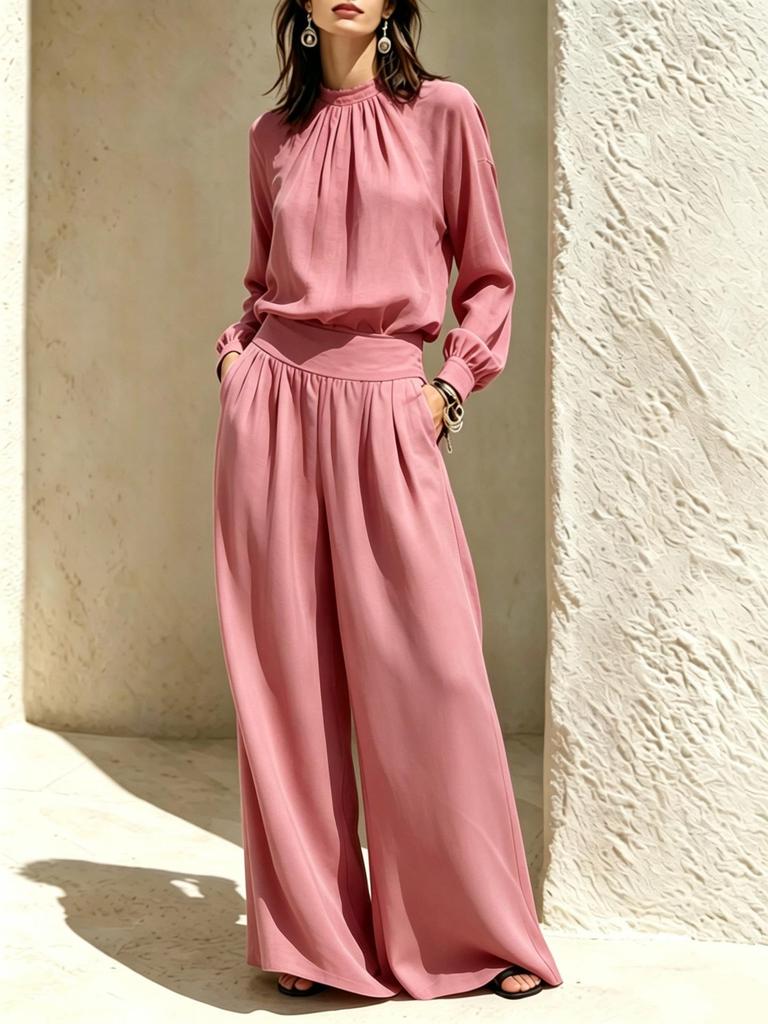 Ținută Casual High-End pentru Femei Toamna 2026: Set Top cu Guler Înalt și Pantaloni Largi