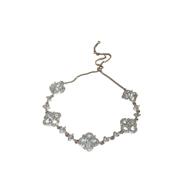 Elegant Adjustable Pull-Through Bracelet Women Silver-Tone Alloy With Rhinestone Accents Geometric Circular Design
