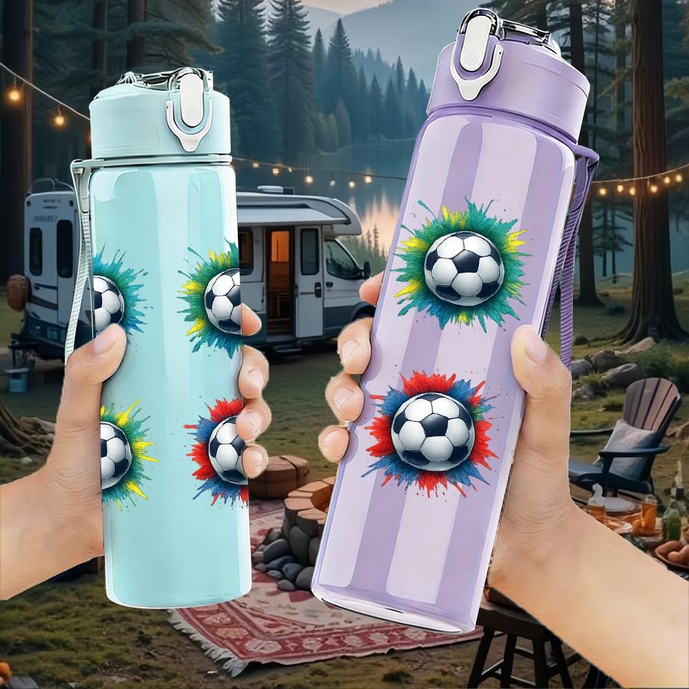 1PC Color Soccer Ball Set Pattern 750ml Color Plastic Sports Water Bottle Leakproof Flip Straw Lid Suitable for Sports Office Home Use