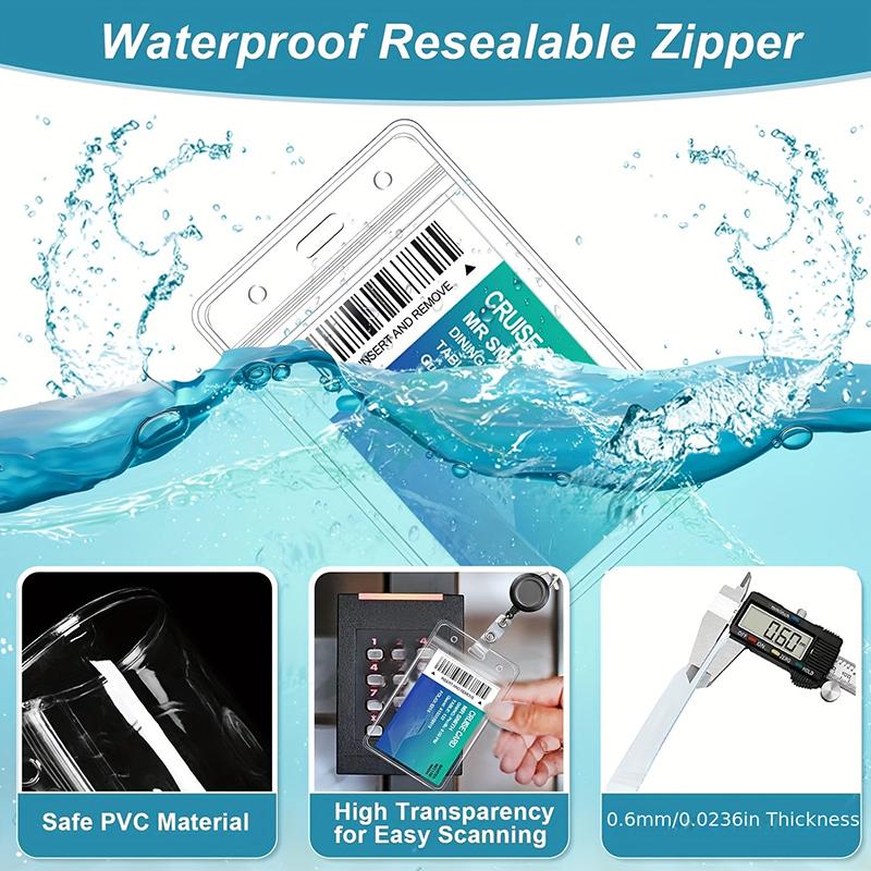 6PCS PVC Transparent Card Sleeve Waterproof Card Holder with Expandable Hang Rope Vertical Horizontal Work Cards Protections ZYF