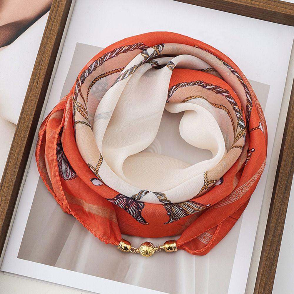 Luxury Silk Scarf Magnetic Buckle Headscarf Fashion Headscarves  Spring