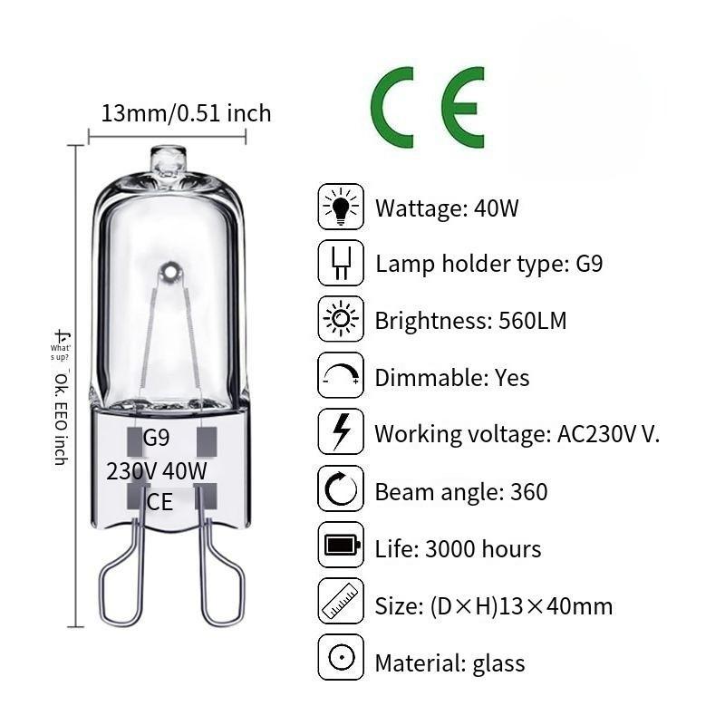 G9 220V 40W Halogen Light Bulb Pin Base Lamp Bead - Specialized for Wax Melt Aromatherapy Lamps, High Temperature Resistant