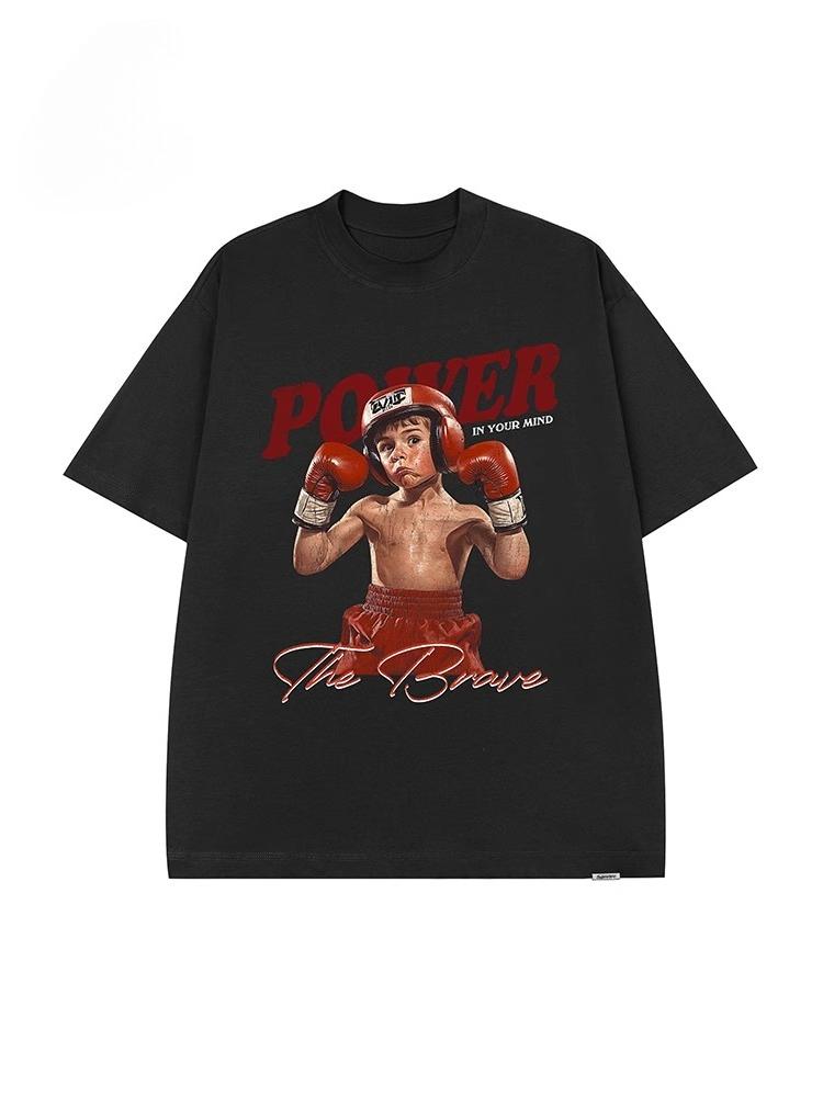 Boxing Boy Printed Shortsleeved Tshirt Mens Large Size Loose Trendy Brand Street American Retro Halfsleeved Adlv Style Tee