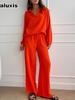 Elegant Women's Casual Loose Set Women Long Sleeve Top + Drawstring Pants Outfit Autumn Winter Two Piece Suit