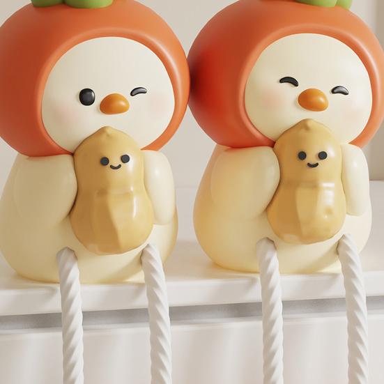 2 Pcs Cartoon Shelf Legs Funny Resin Sitter with Dangling Persimmon/Cat/Pear Figurine