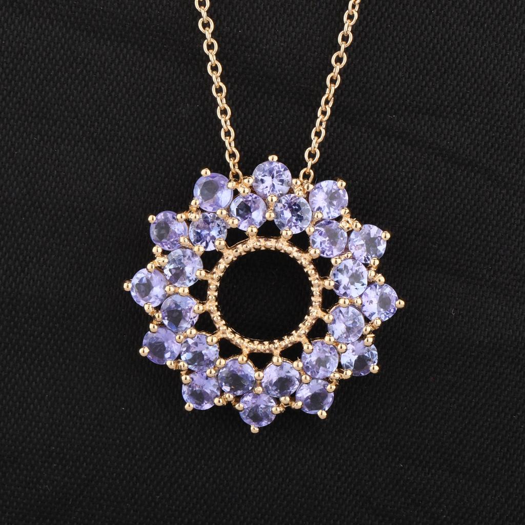 Natural Tanzanite Pendant 925 Sterling Silver Rhodium Plated Round Gemstone Handmade Fine Jewelry Gift for Her