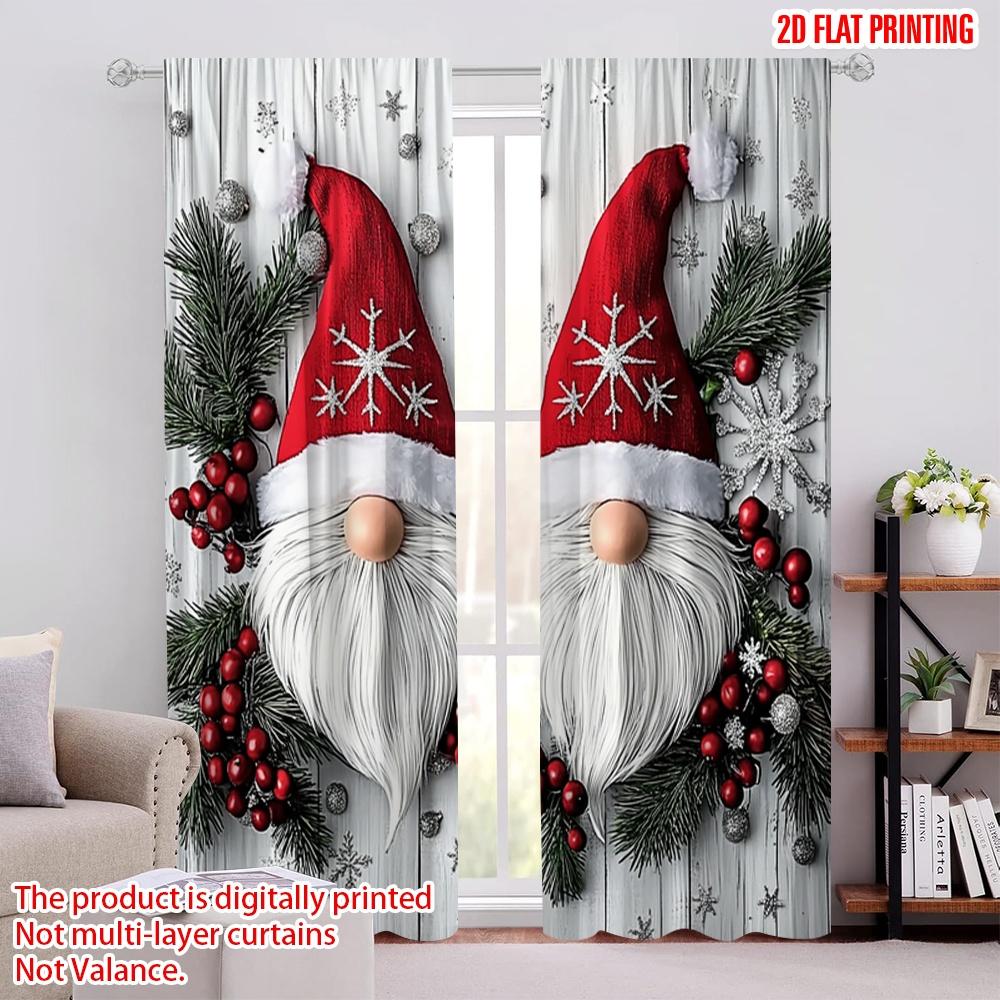 

2pcs 2D flat printing Christmas Party Curtain Trees and snowmen Durable Polyester Without Electricity Spring Party & Holiday 100*130 HOOK 1pcs