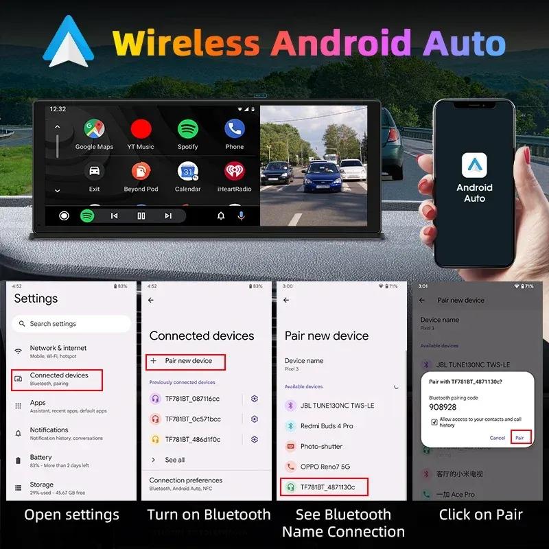 10.26" 4K Carplay Car Smart Screen multimedia Video player Wireless Carplay Android Auto Car Radio Monitors for Apple Android