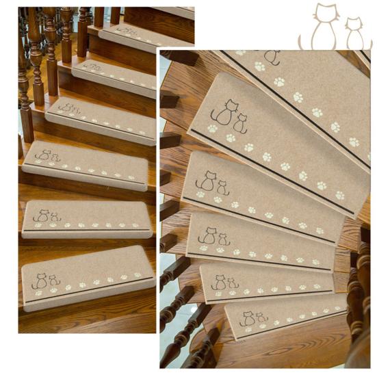 Step Mat Cartoon Pattern No Residue Easy Installation Anti-Slip Surfaces Floor Mat Wooden