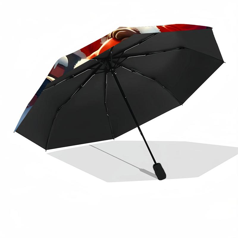 1pc Sturdy 8-Bone Auto Umbrella, Santa Claus Umbrella, Digital Printed, Foldable Umbrella for On-the-Go Outdoor Use